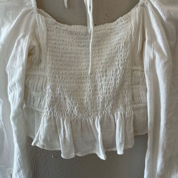 Free People Chloe Cotton V Neck White Smocked Back Boho Crop Top Size S - Picture 8 of 8